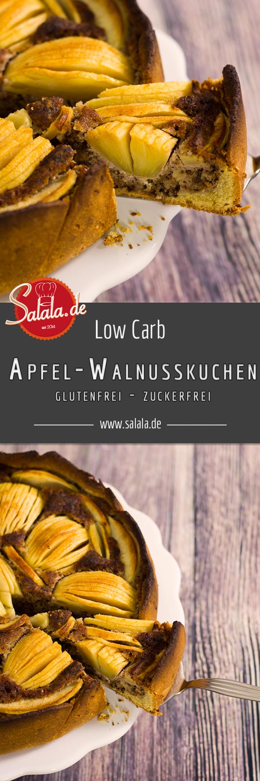 Low Carb Apfel Walnusskuchen - by salala.de - Rezept Low Carb ohne Zucker ohne Mehl glutenfrei Rührteig Mürbteig